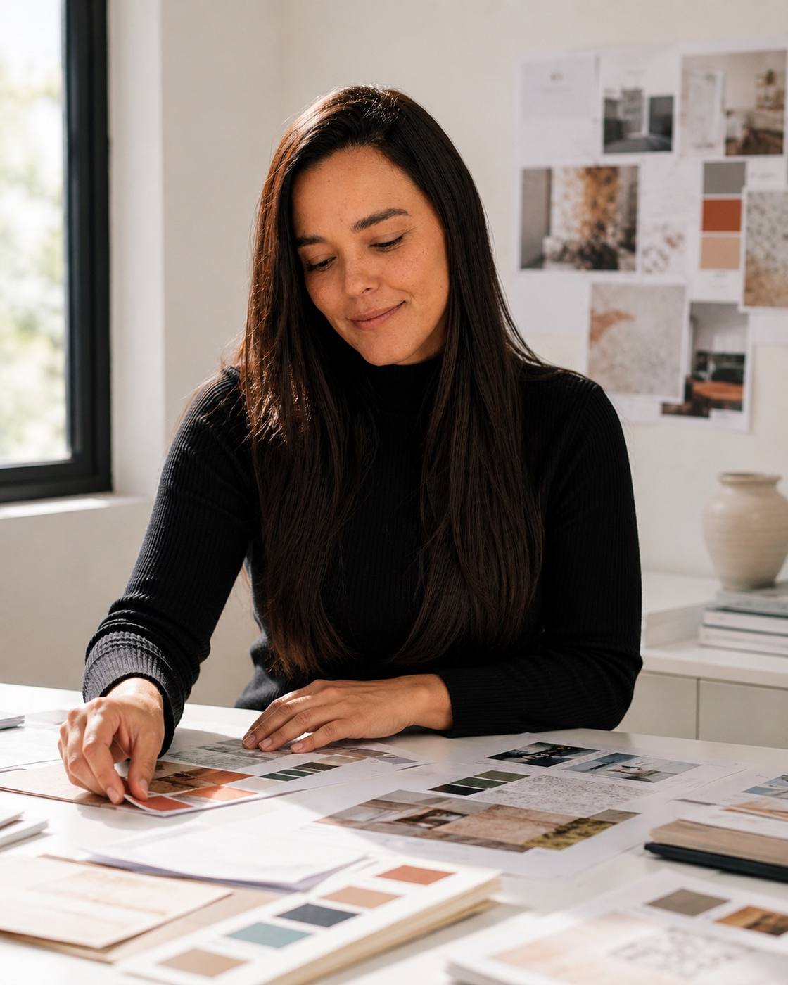 Tathiana de Carvalho, fundadora da ART, trabalhando com paletas de cor e moodboards